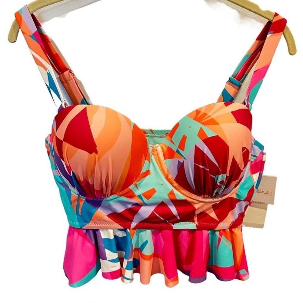 NWT Raisins Multi Color Bikini Top with Ruffle 14 & Pink String Bikini Bottom XL